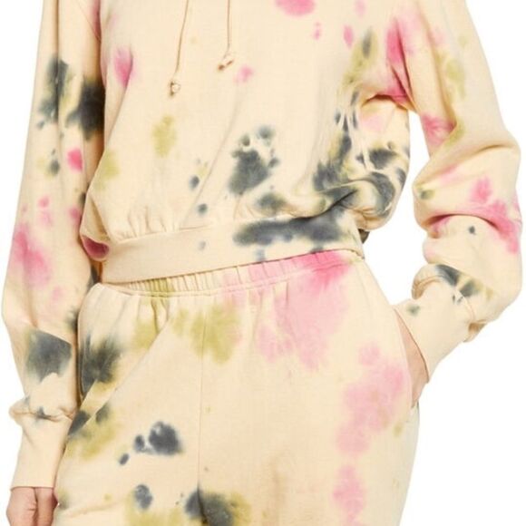NWT! AFRM Sand Crumble Cropped Tie Dye Hoodie Sweatshirt Pink Blue Grunge - Picture 2 of 7